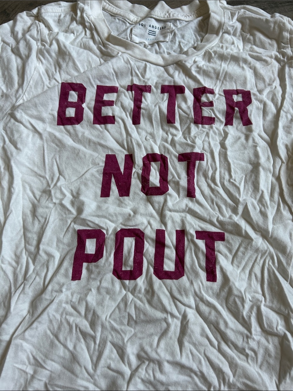 Sol Angeles White Short Sleeve Tee with Pink Text and Green Stripe Accents - Picture 3 of 4